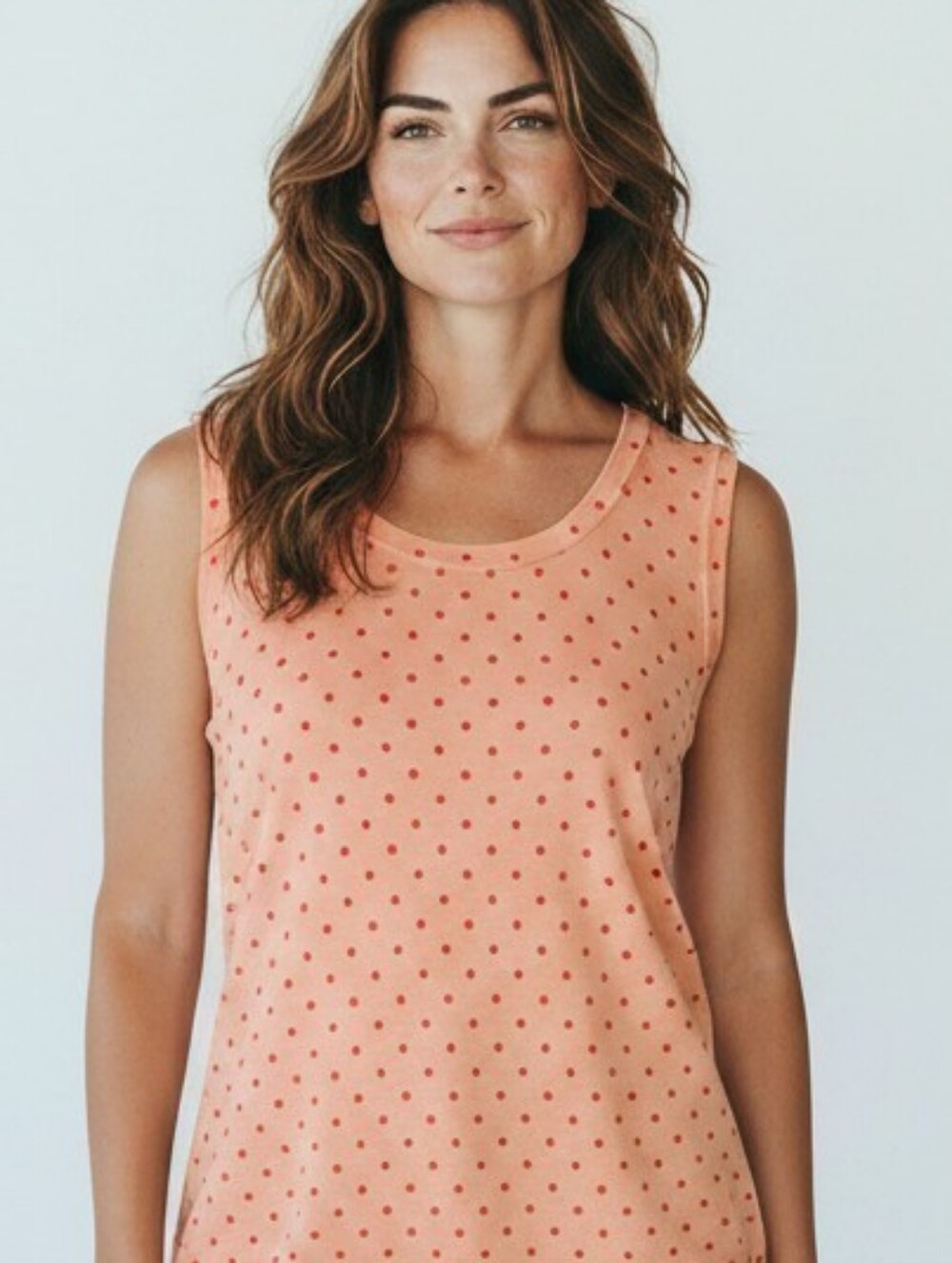 Talbots Coral And Pink Polka Dot Sleeveless Sweater Shell